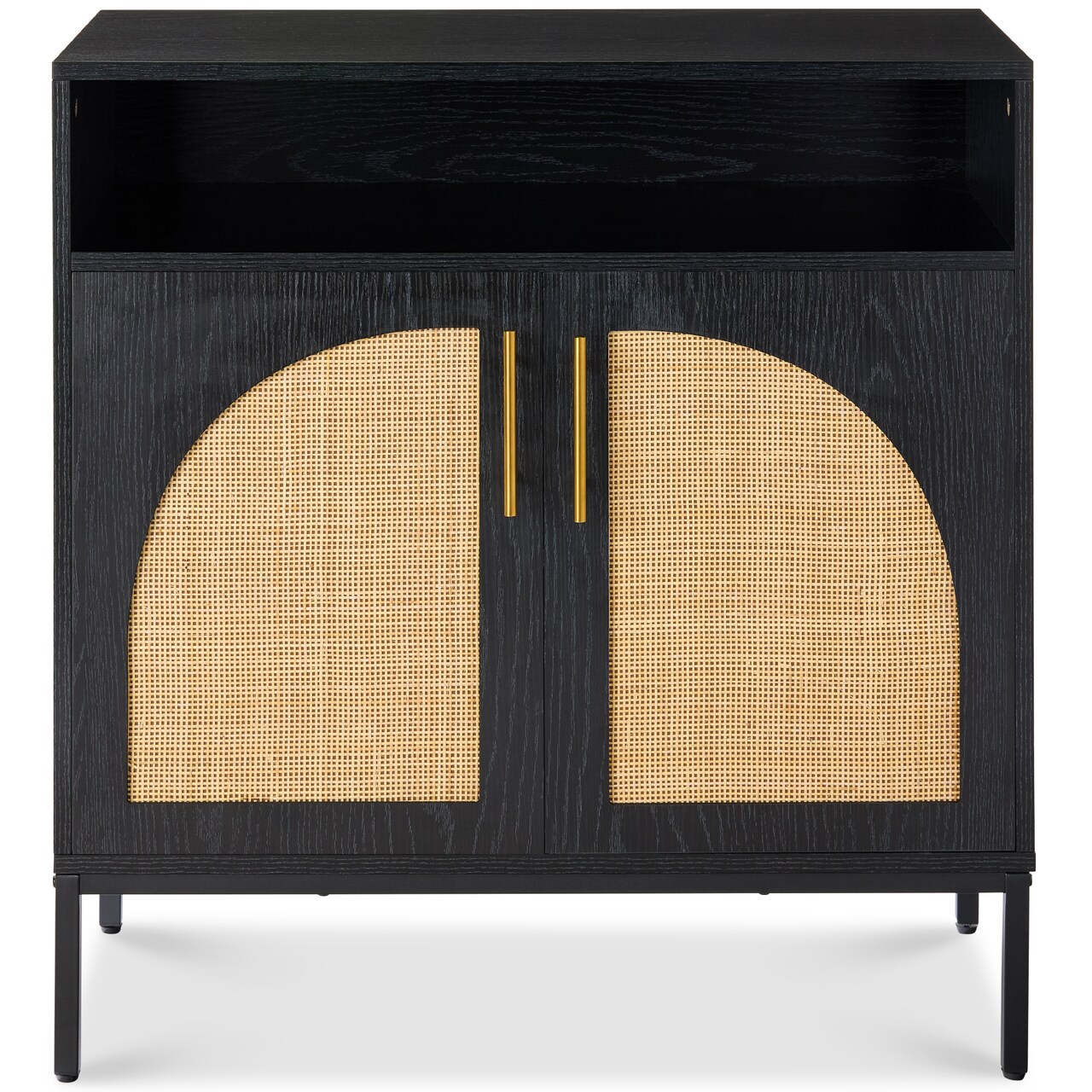 Best Choice Products Arched 2-Door Rattan Cabinet, Sideboard, Buffet, w/ Cord Cutout, Adjustable Storage Shelf